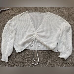 White Knit Drawstring Sweater